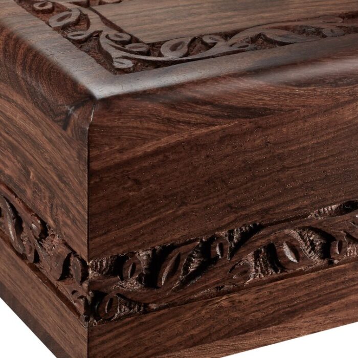 Decorative Rosewood Hand-Carved Floral Border Urn Box - Chic Decora