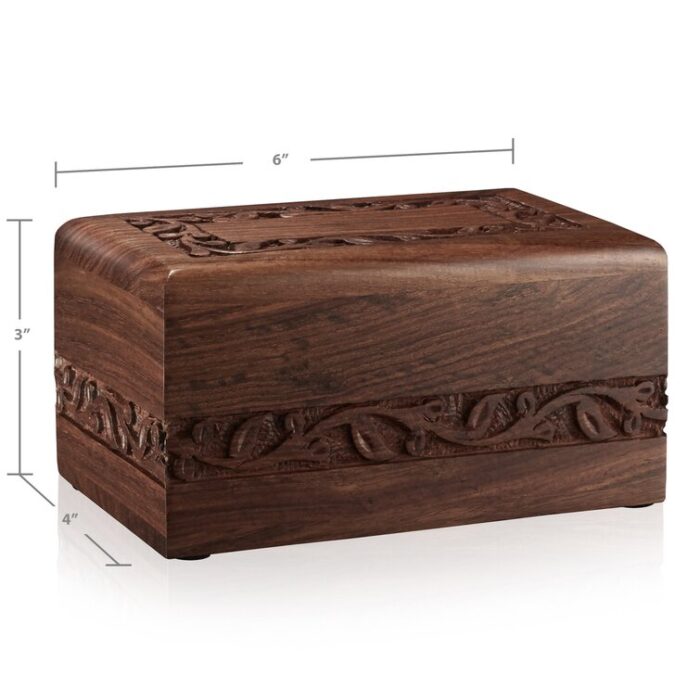 Decorative Rosewood Hand-Carved Floral Border Urn Box - Chic Decora