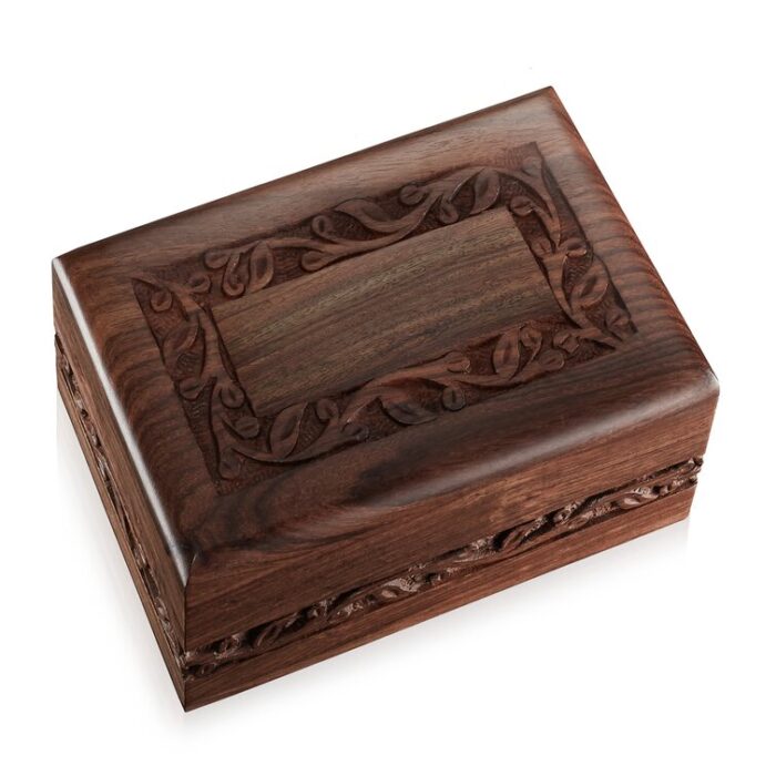 Decorative Rosewood Hand-Carved Floral Border Urn Box - Chic Decora