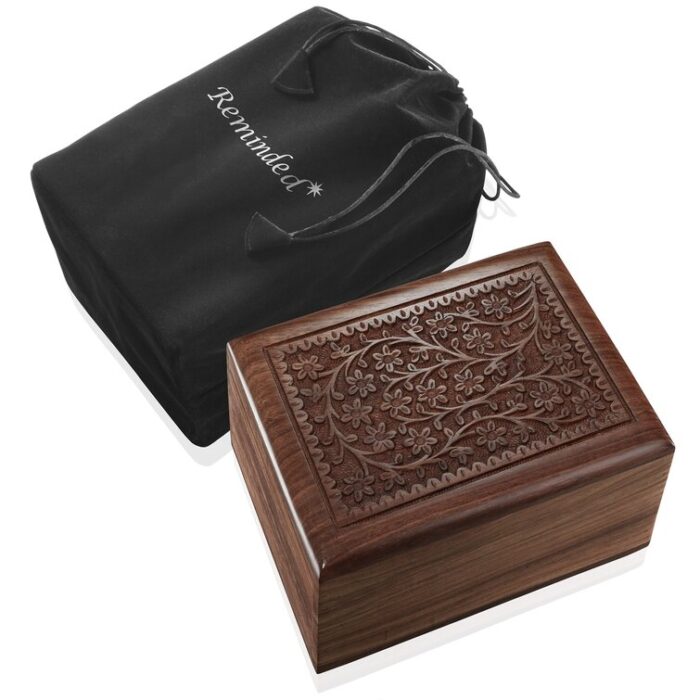 Decorative Rosewood Hand-Carved Floral Urn Box - Chic Decora