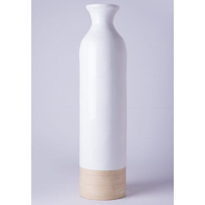 Dylon Black or White Cylinder-Shaped Tall Bamboo Floor Vases, Heights of 31 and 23.5 Inches - Chic Decora