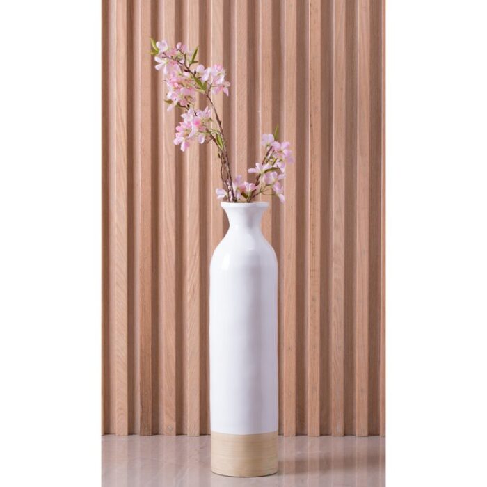 Dylon Black or White Cylinder-Shaped Tall Bamboo Floor Vases, Heights of 31 and 23.5 Inches - Chic Decora