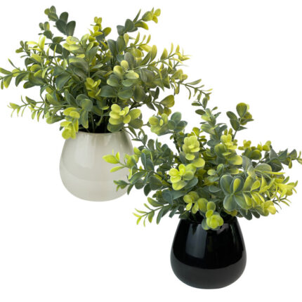 Eucalyptus Faux Plants in Ceramic Pots - Chic Decora