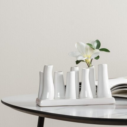 Eva Rectangular Ceramic 8-Tube Multi Bud Table Vase - Chic Decora