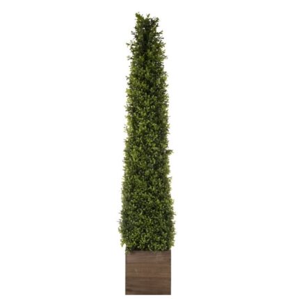 Faux Boxwood Topiary in Wood Planter - Chic Decora