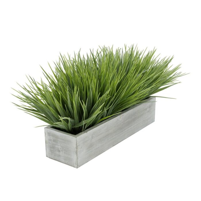 Faux Onion Grass Grass in Wood Planter - Chic Decora