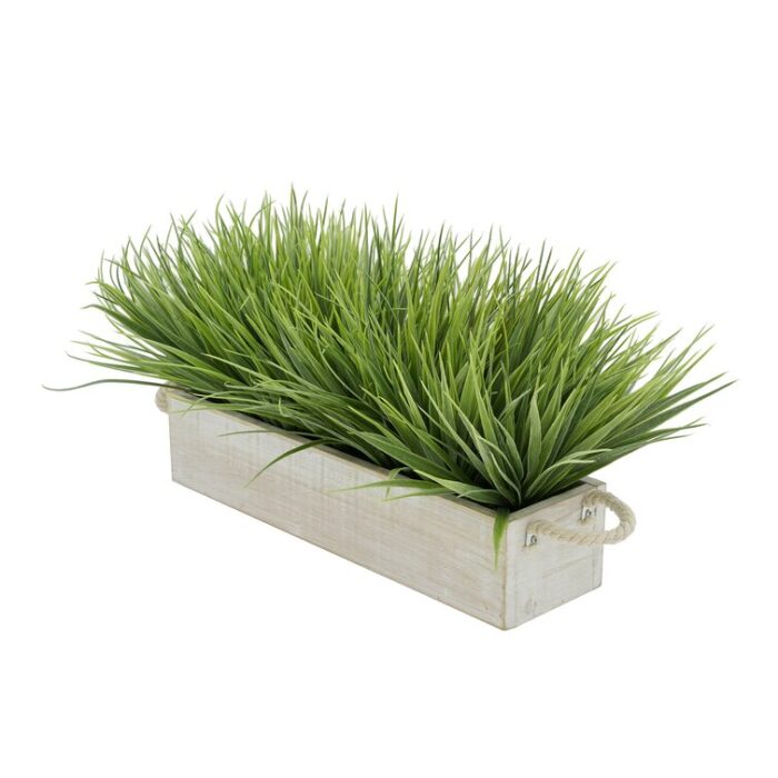 Faux Onion Grass Grass in Wood Planter - Chic Decora