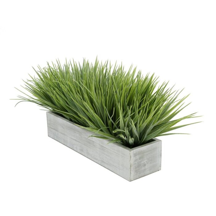 Faux Onion Grass Grass in Wood Planter - Chic Decora