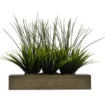 Faux Onion Grass Plant in Wood Planter - Chic Decora