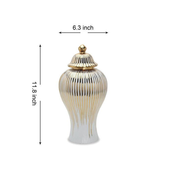 Gaida Ceramic Beloved Ceramic White And Silver Ginger Jar Vase With Lid - Chic Decora