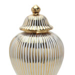 Gaida Ceramic Beloved Ceramic White And Silver Ginger Jar Vase With Lid - Chic Decora