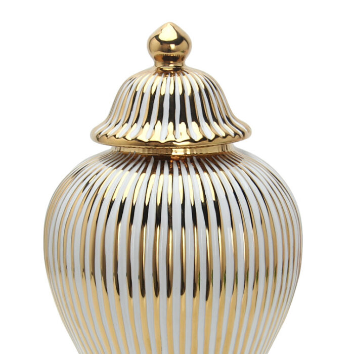 Gaida Ceramic Beloved Ceramic White And Silver Ginger Jar Vase With Lid - Chic Decora