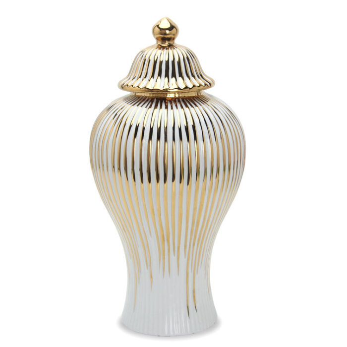 Gaida Ceramic Beloved Ceramic White And Silver Ginger Jar Vase With Lid - Chic Decora