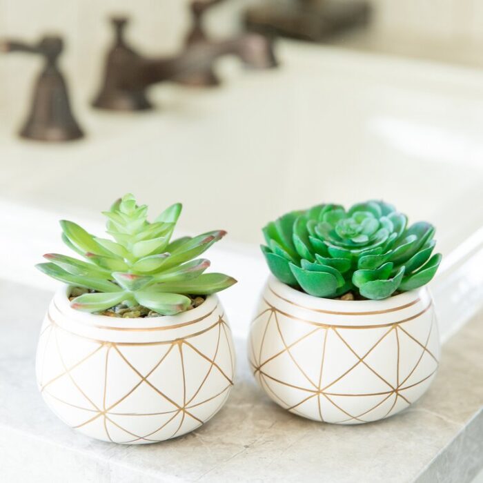 Gamache 7” Faux Succulent in Ceramic Pot - Chic Decora