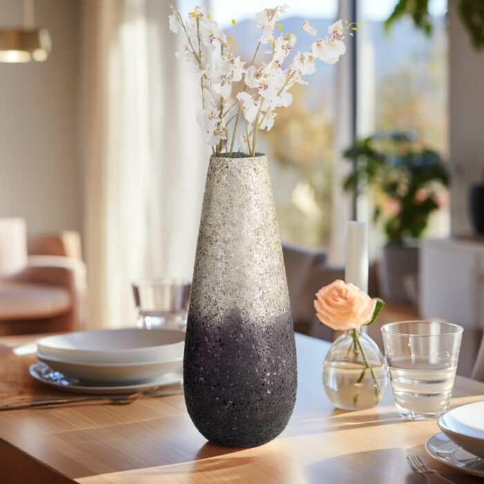 Glass Vase – Creative Crackled Design – Create Floral Designs for Indoor or Outdoor Use, Table Decor for Home, Office, Events - Chic Decora