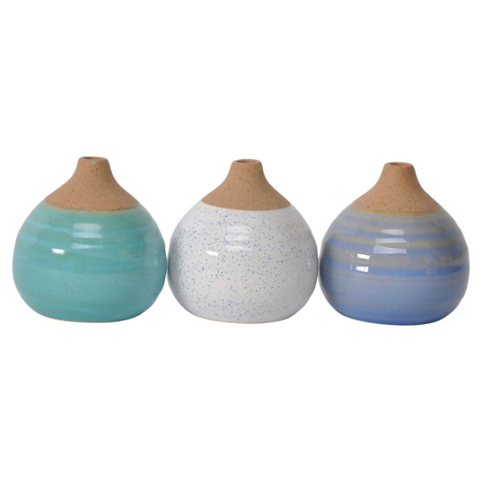 Glazed Bud Vases – Group of 3″ Ceramic Flower Vases Decorative Table Accents for Home or Office Decor - Chic Decora