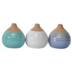 Glazed Bud Vases – Group of 3″ Ceramic Flower Vases Decorative Table Accents for Home or Office Decor - Chic Decora