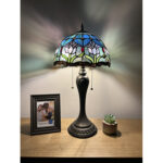 Hamal Tiffany Table Lamp Blue Purple Stained Glass Tulips, LED Bulbs Included 22″ H x 12″ W - Chic Decora