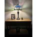 Hamal Tiffany Table Lamp Blue Purple Stained Glass Tulips, LED Bulbs Included 22″ H x 12″ W - Chic Decora