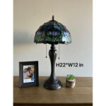 Hamal Tiffany Table Lamp Blue Purple Stained Glass Tulips, LED Bulbs Included 22″ H x 12″ W - Chic Decora