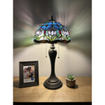 Hamal Tiffany Table Lamp Blue Purple Stained Glass Tulips, LED Bulbs Included 22″ H x 12″ W - Chic Decora