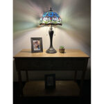 Hamal Tiffany Table Lamp Blue Purple Stained Glass Tulips, LED Bulbs Included 22″ H x 12″ W - Chic Decora