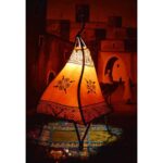 Handmade Moroccan Leather Table Lamp with Henna Design Orange Arias - Chic Decora