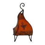 Handmade Moroccan Leather Table Lamp with Henna Design Orange Arias - Chic Decora