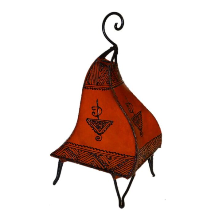 Handmade Moroccan Leather Table Lamp with Henna Design Orange Arias - Chic Decora