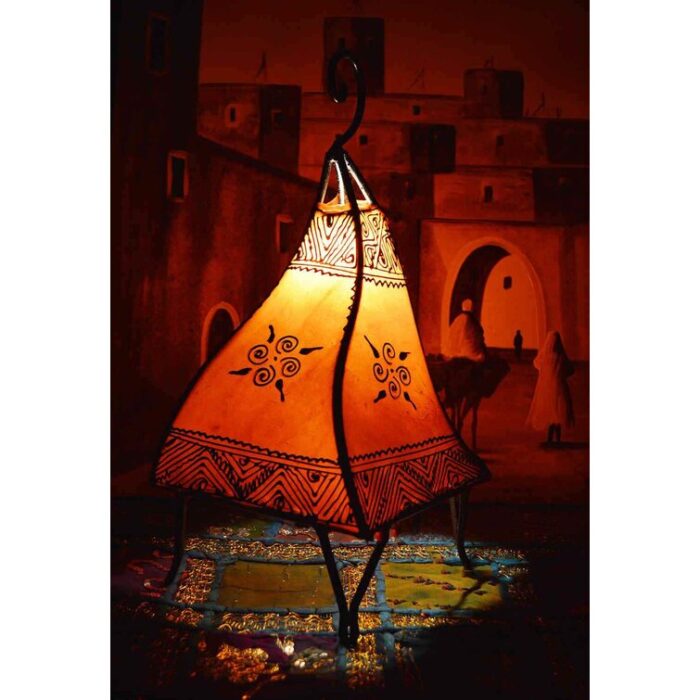 Handmade Moroccan Leather Table Lamp with Henna Design Orange Arias - Chic Decora