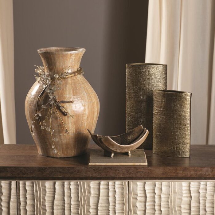 Hemp Etched Vase-Brass - Chic Decora