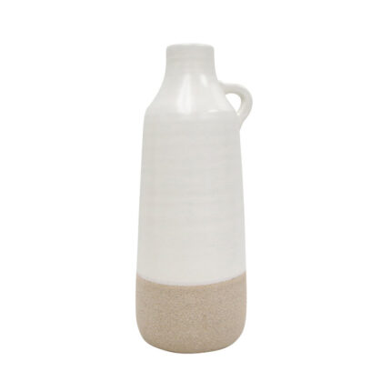 Jehlani Ceramic Bottle Vase – Contemporary Rustic White/Tan Vase For Decorative Table Accent - Chic Decora