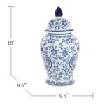 Jimerson Ceramic Temple Jar with Lid – Contemporary Vintage Style Blue and White Chinoiserie Floral Design - Chic Decora