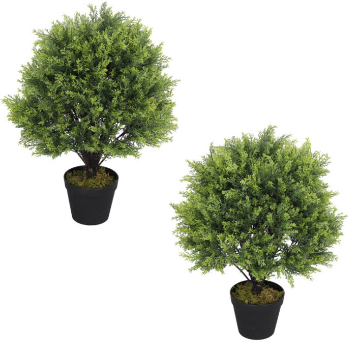 Levine Artificial Topiary Cedar Ball Tree 24” Fake Cedar Potted Plants - Chic Decora