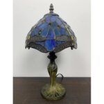 Lirette Tiffany Mini Table Lamp Dragonfly Blue Stained Glass 14″ H - Chic Decora