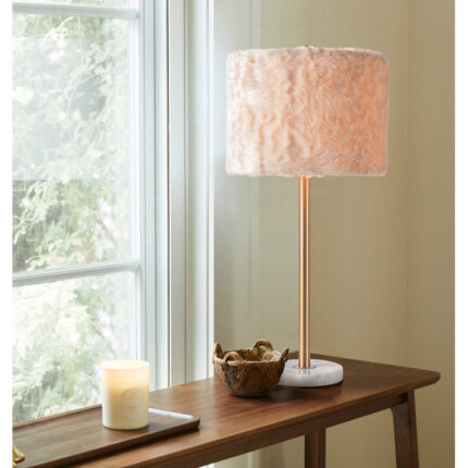 Maudestine 27″H Luxury Marble Table Lamp w/ Faux Fur Shade w/ LED Bulb - Chic Decora