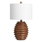 Melmore 24″ Resin Honeycomb Table Lamp with Linen Drum Shade, Brown - Chic Decora