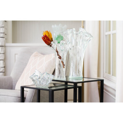 Onda Glass Clear with White Lines Vase - Chic Decora