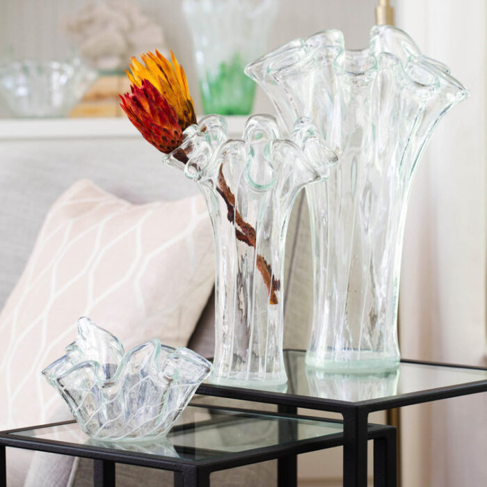 Onda Glass Clear with White Lines Vase - Chic Decora