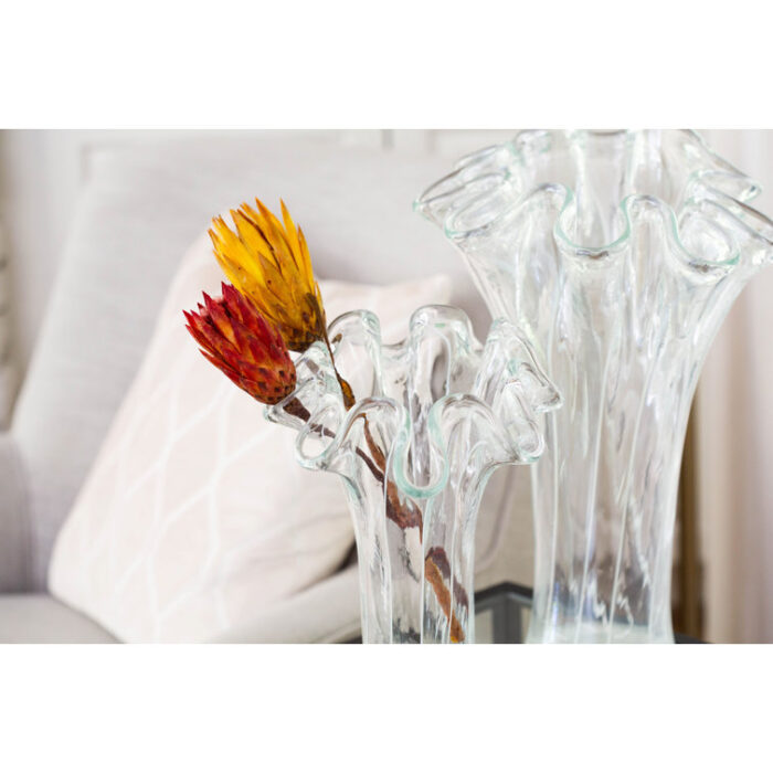 Onda Glass Clear with White Lines Vase - Chic Decora