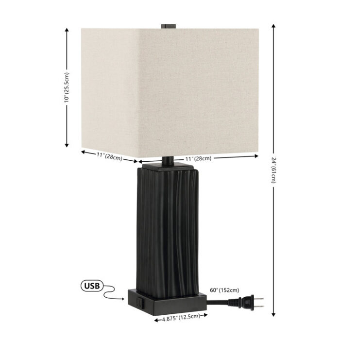 Park 24 Inch Table Lamp with USB Port - Chic Decora