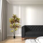 Potted Artificial Green and Orange Croton Tree - Chic Decora