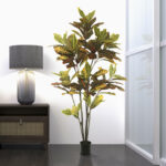 Potted Artificial Green and Orange Croton Tree - Chic Decora