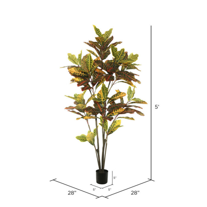 Potted Artificial Green and Orange Croton Tree - Chic Decora