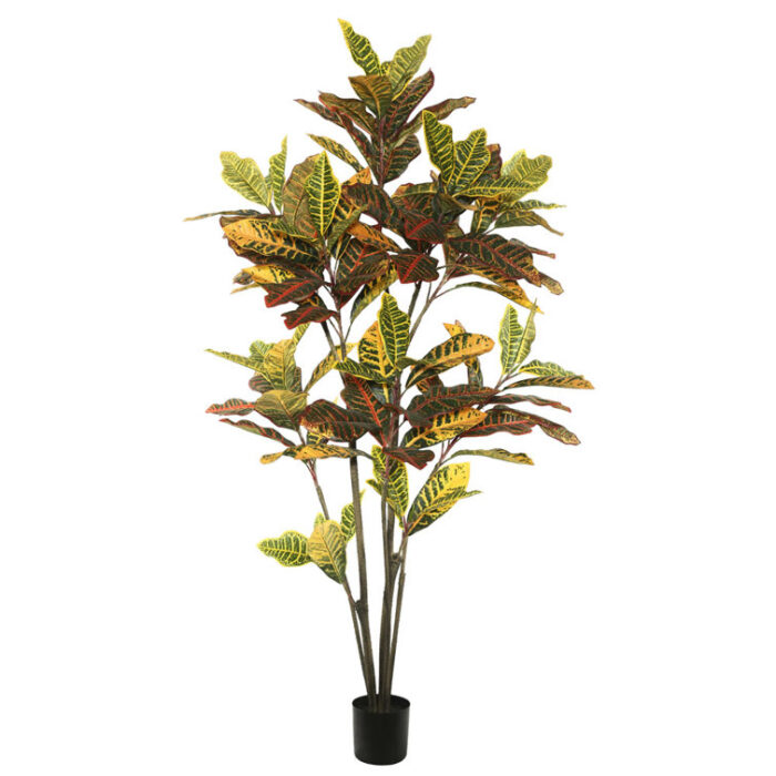 Potted Artificial Green and Orange Croton Tree - Chic Decora