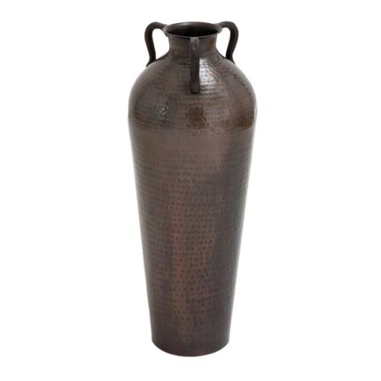 Russia Brown Metal Tall Floor Mediterranean Style Vase with Hammered Details and Handles - Chic Decora