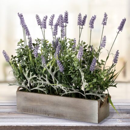 Sandusky 18″ Lavender Grass in Wood Planter - Chic Decora