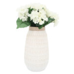 Simple Ceramic Vase – Contemporary Carved Vase for Floral Arrangements – Stylish Table Centerpiece – Home, Office or Event Table Accent Decor - Chic Decora