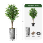 Tall Fake Plants Faux Ficus Tree in Neutral Pattern Planter Indoor And Outdoor Artificial Plants - Chic Decora