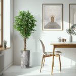 Tall Fake Plants Faux Ficus Tree in Neutral Pattern Planter Indoor And Outdoor Artificial Plants - Chic Decora